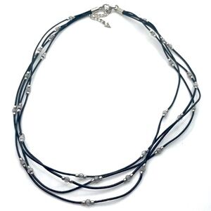 Silpada 925 Silver Black Cord CZ Bead Multi Strand Necklace 16” + 2” N1976